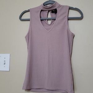 Pink Mauve Ribbed Cut-out Top